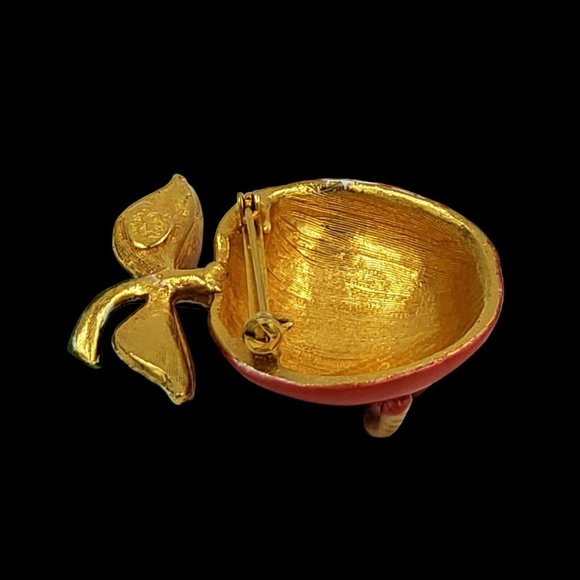 Original by Robert Enamel Apple Worm Brooch Red Fruit Figural Signed VTG - Picture 7 of 12